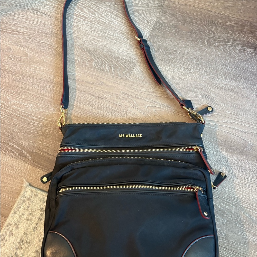 MZ Wallace Black Quilted Nylon Crossbody with Gold Hardware